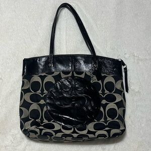 Coach Black and Cream Signature Tote